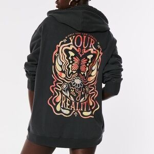Hollister Graphic oversized Hoodie “Only You Can Create Your Reality”. XXS
